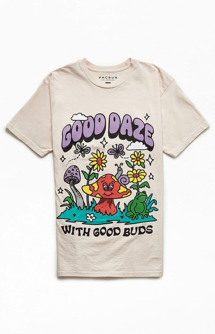 Pacsun 100% Cotton Good Daze With Good Buds Puff Print Novelty T-Shirt M